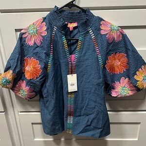 Thml Navy Top with Colorful Stitching